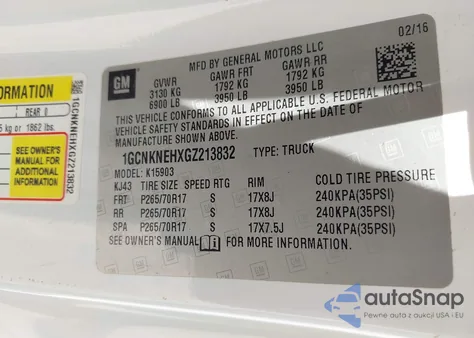 2016 Chevrolet Silverado 1500 Wt z USA, uszkodzony, nr VIN 1GCNKNEHXGZ213832